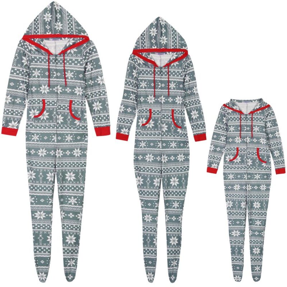 Kids Christmas Pajama Zipper Long Sleeve Set with Pockets Grey